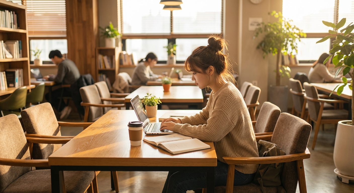 스터디카페에서 공부하는 모습