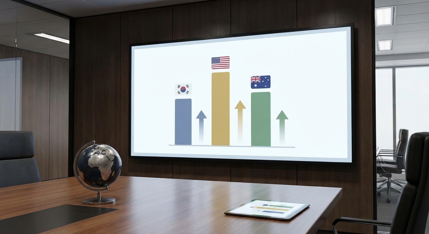 한국·미국·호주 최저시급 비교 그래프