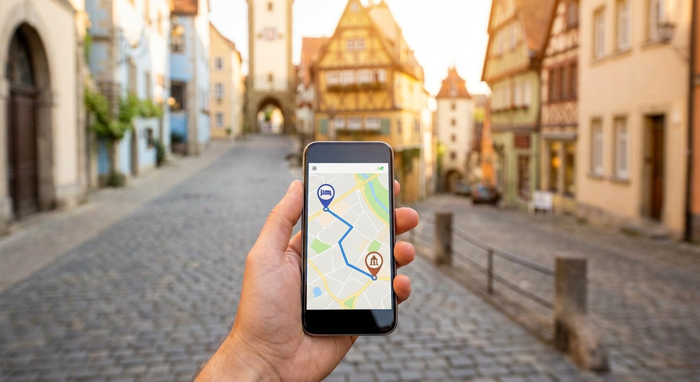 지도 앱에서 숙소와 관광지 거리를 확인하는 화면