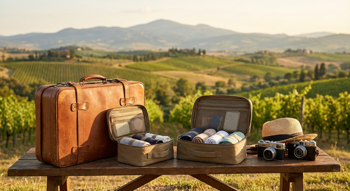 여행 가방과 파우치 세트