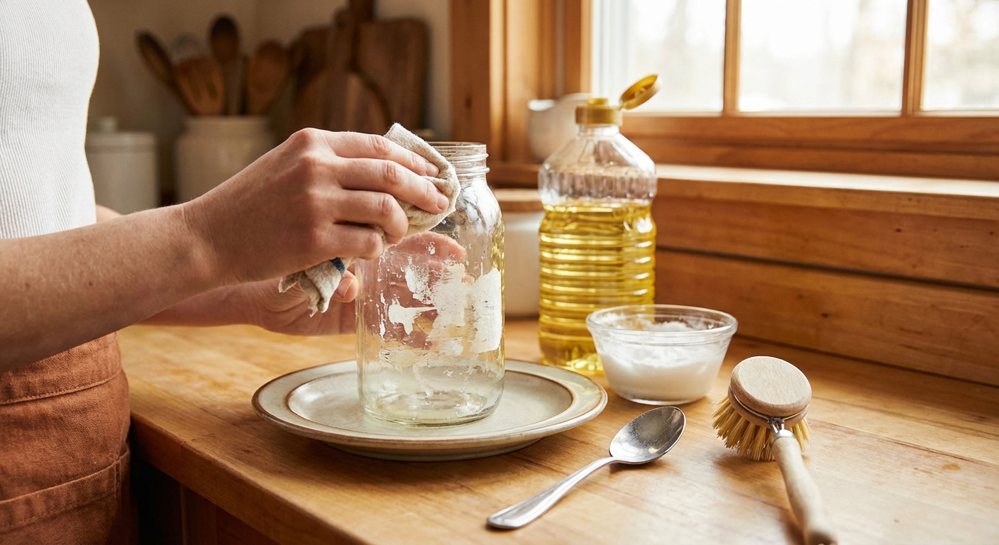 베이킹소다 페이스트와 식용유를 활용한 끈적이 제거 과정