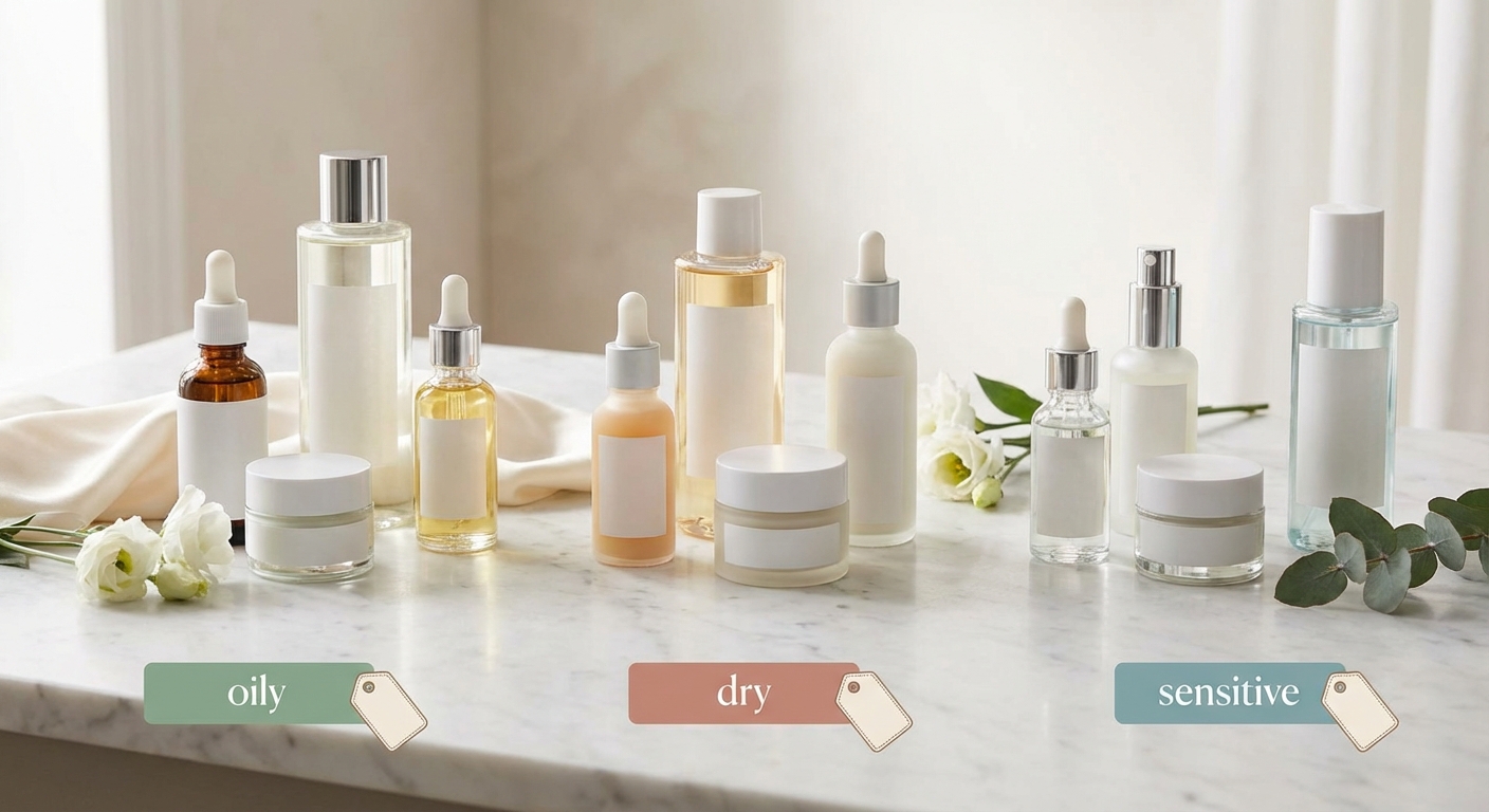피부 타입별 스킨케어 제품 배치