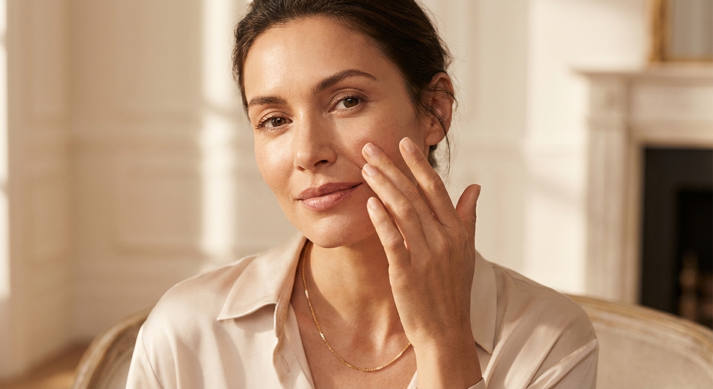 손가락으로 팔자주름 부위를 가볍게 두드리는 마사지 동작