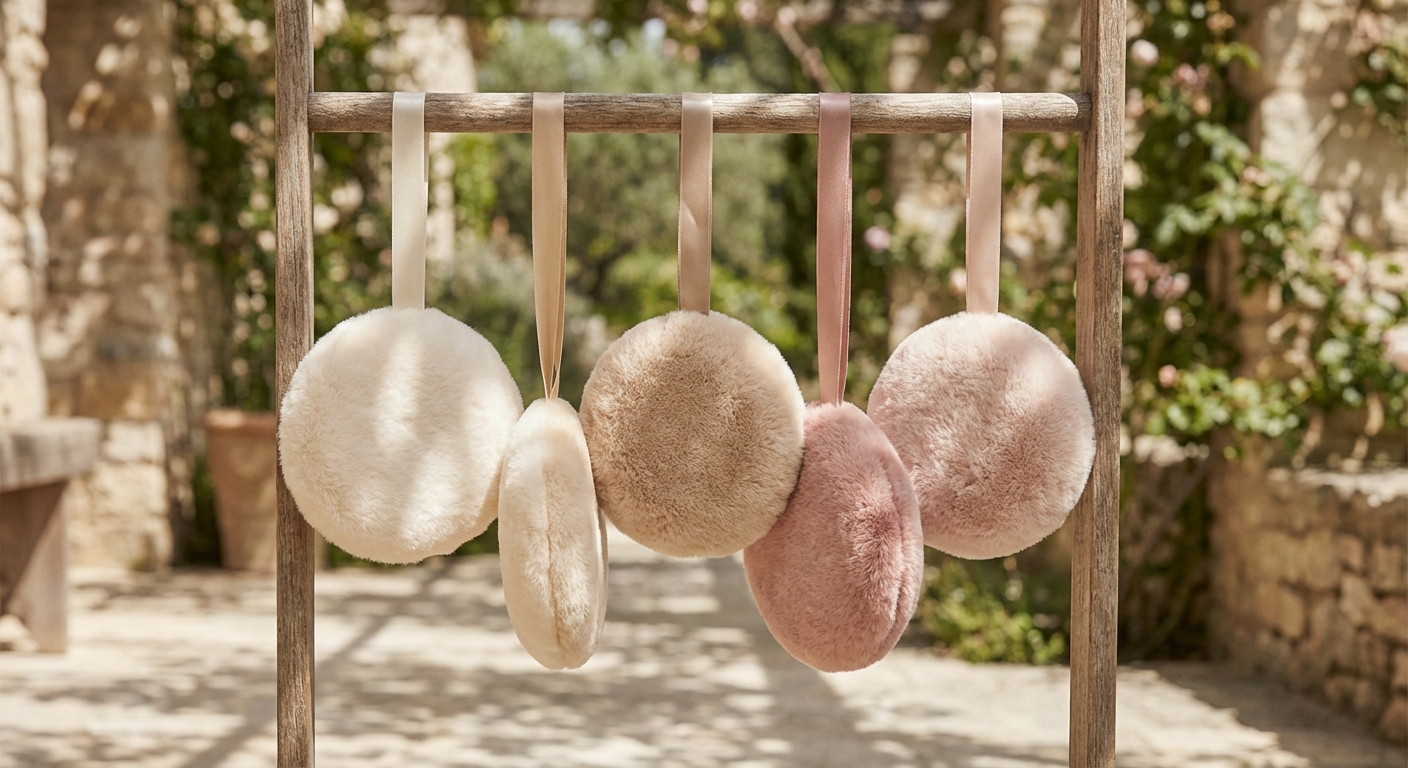 그늘에서 건조 중인 파우더 퍼프