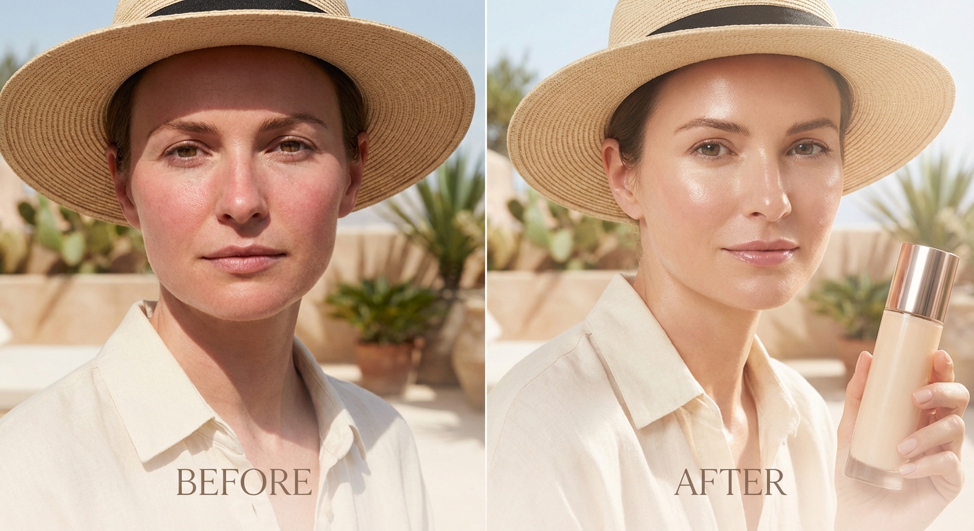 선크림 전후 피부 비교 이미지