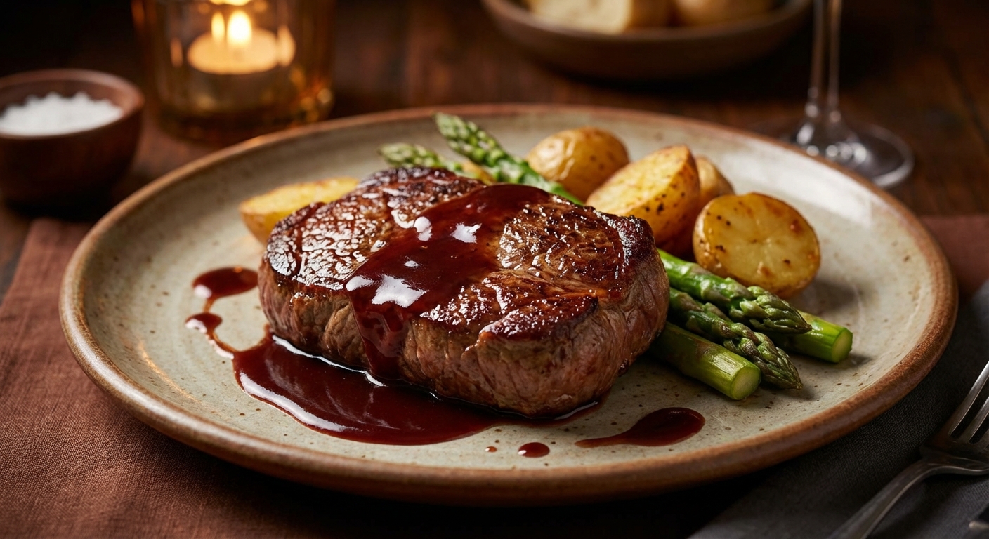 레드 와인 소스를 곁들인 스테이크