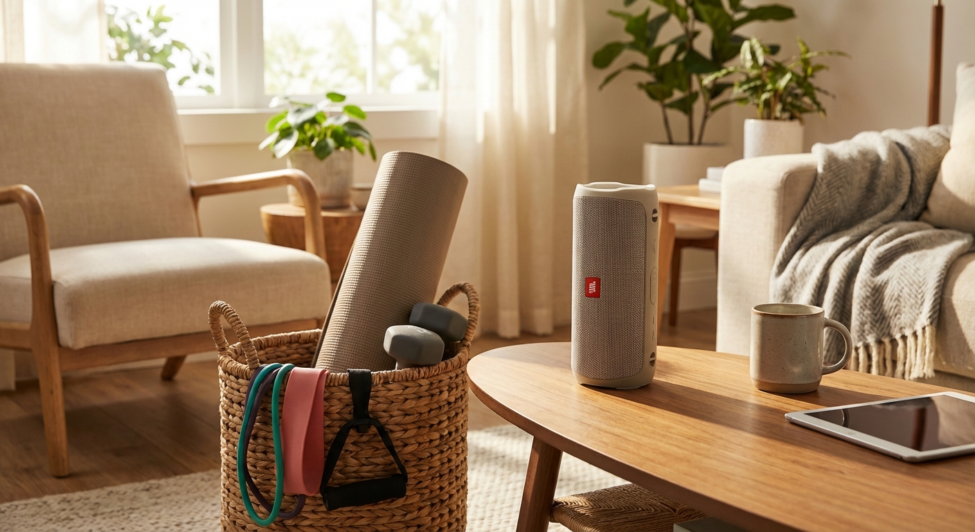 홈트레이닝 용품과 블루투스 스피커