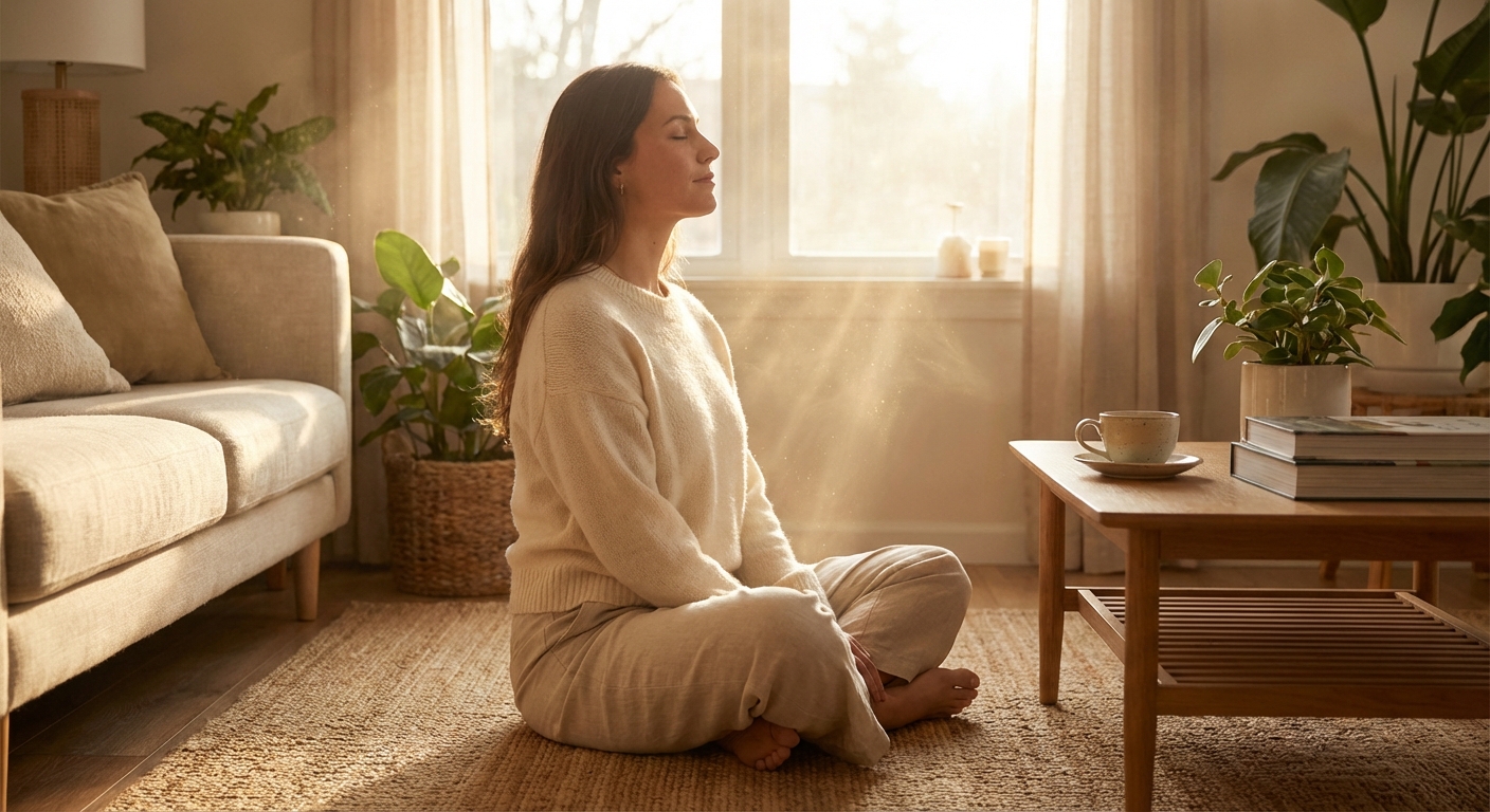 명상하는 사람과 신비로운 빛