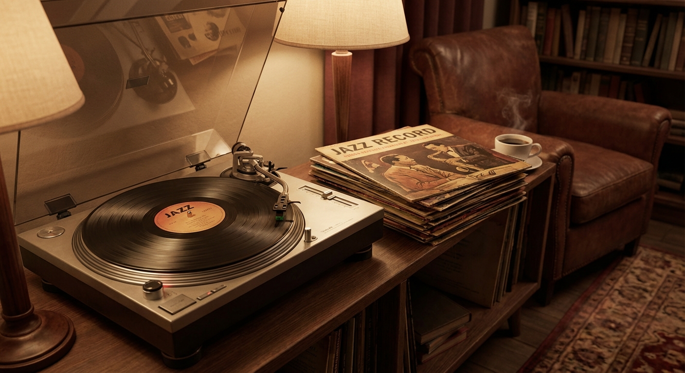 재즈 바이닐 레코드와 턴테이블