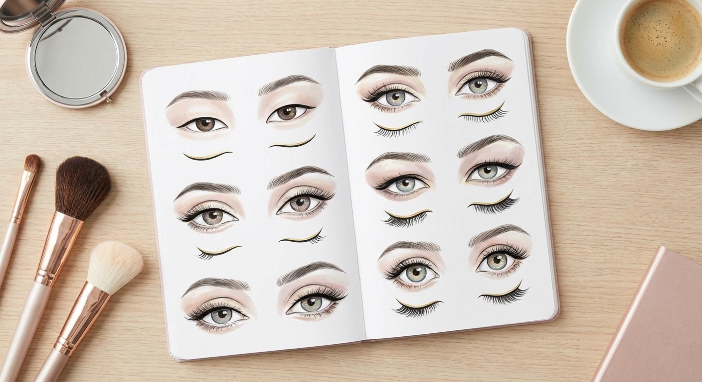 다양한 눈 유형과 속눈썹 각도 일러스트