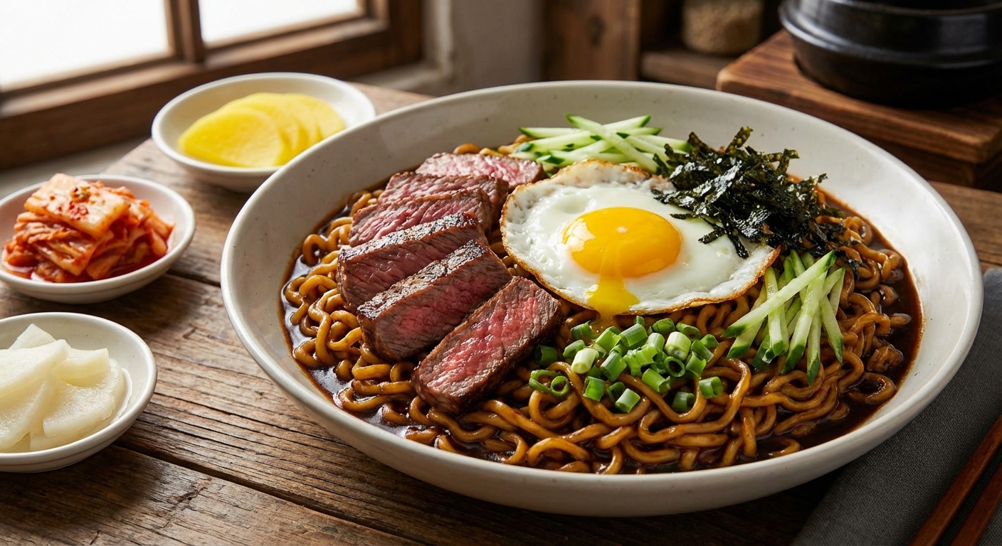 다양한 토핑이 올라간 짜파구리