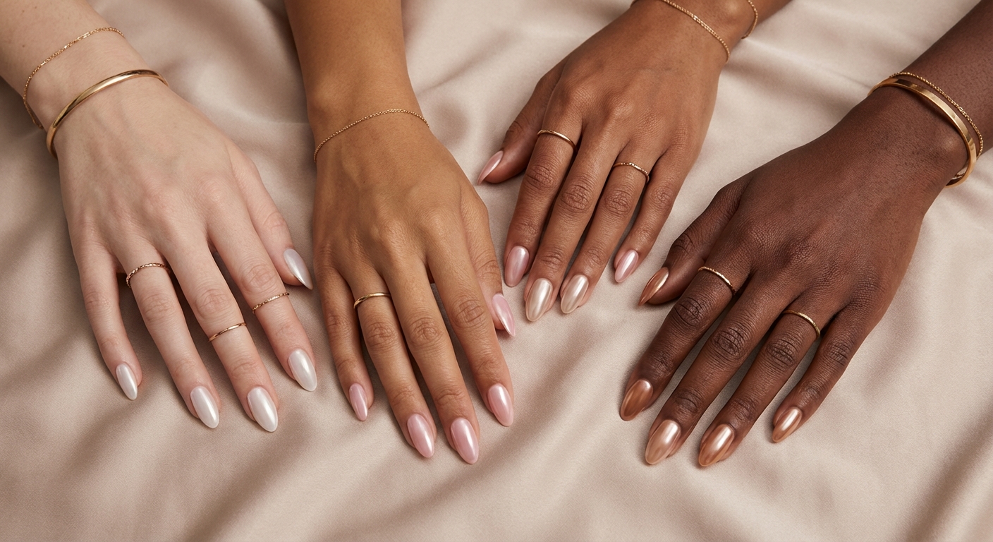 피부 톤별 글레이즈드 네일 비교 사진