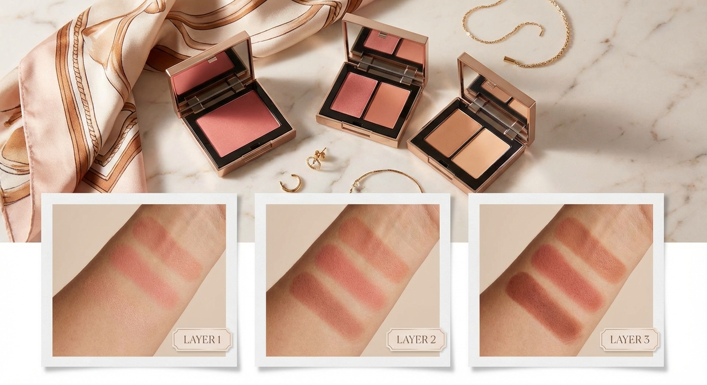 레이어링 단계별 발색 비교 사진