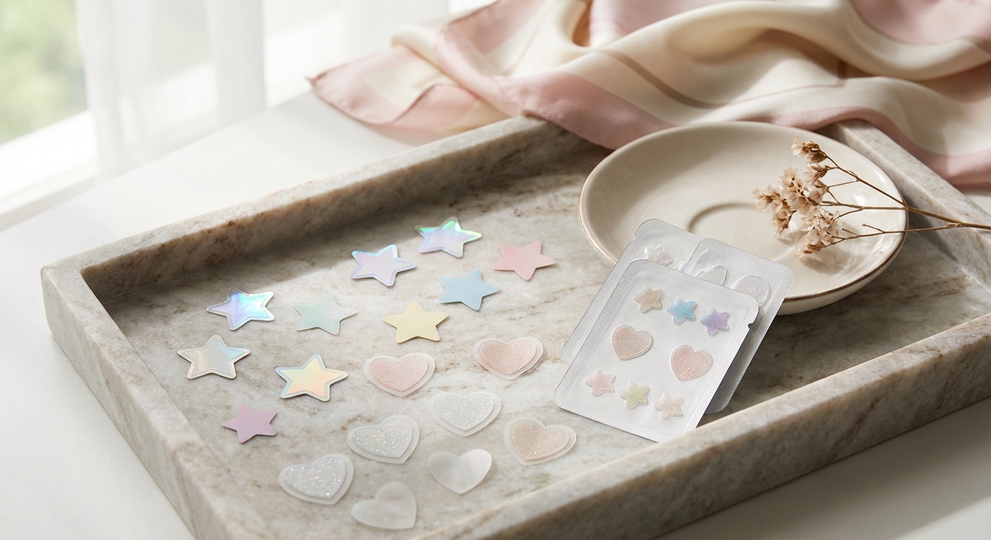 별 모양, 하트 모양 등 다양한 디자인의 여드름 패치 제품들