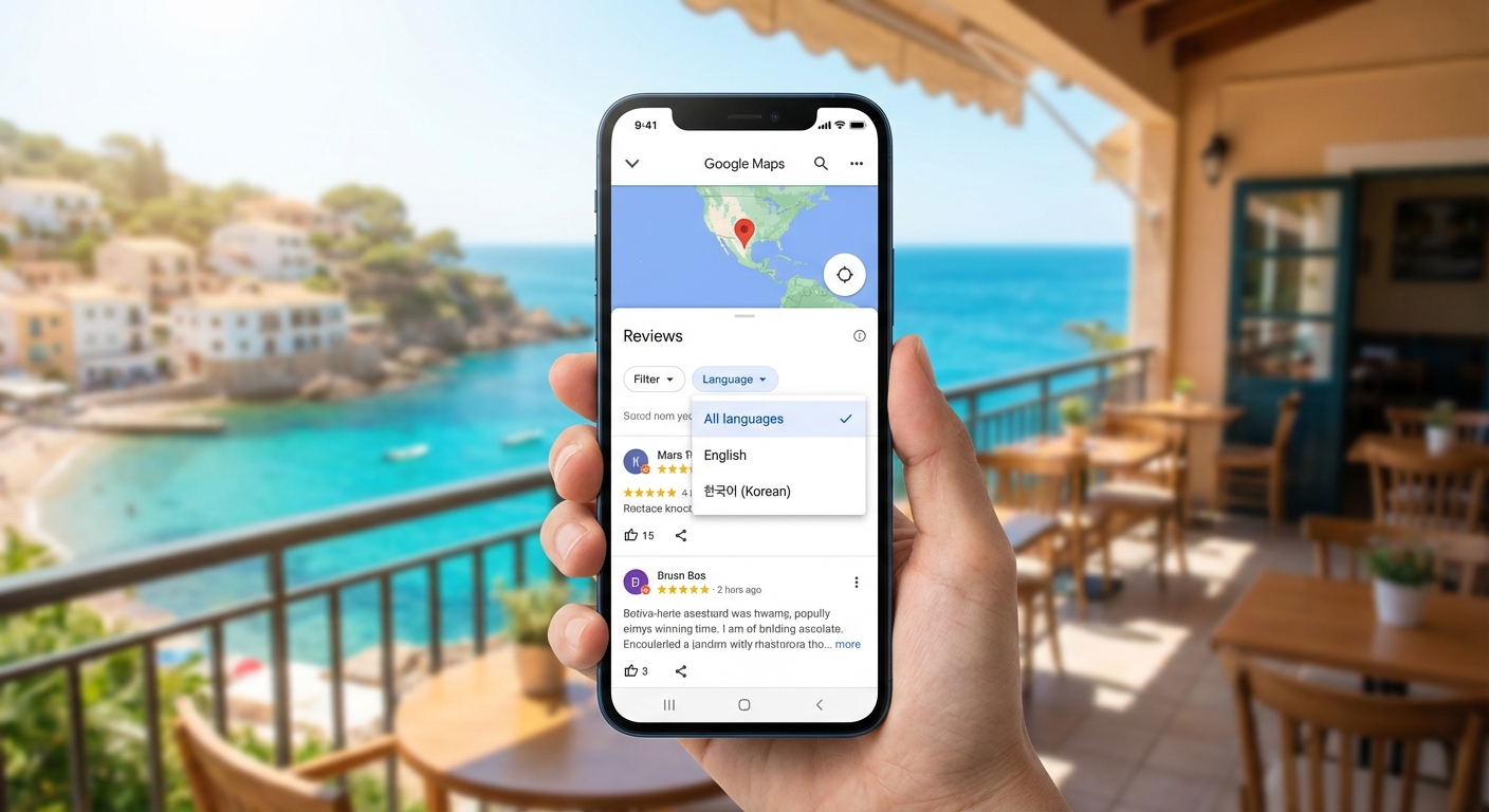 구글 맵 리뷰 언어 필터 화면 예시