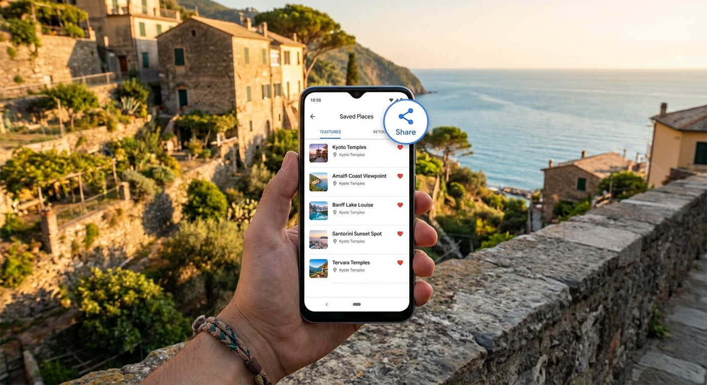 구글맵 저장된 장소 리스트 화면과 공유 버튼