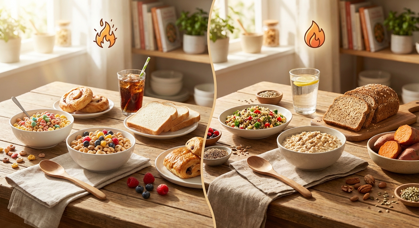 단순 탄수화물과 복합 탄수화물 비교 인포그래픽