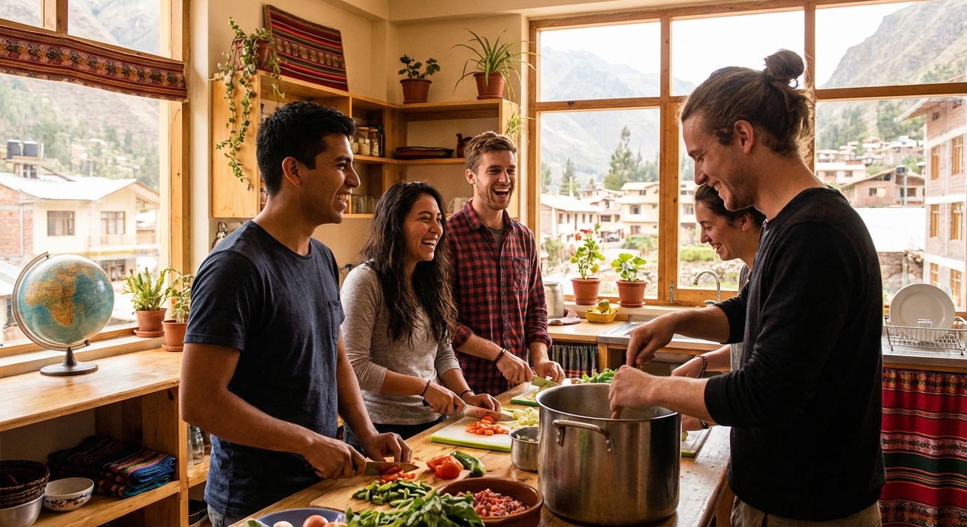 셰어하우스에서 함께 요리하는 모습