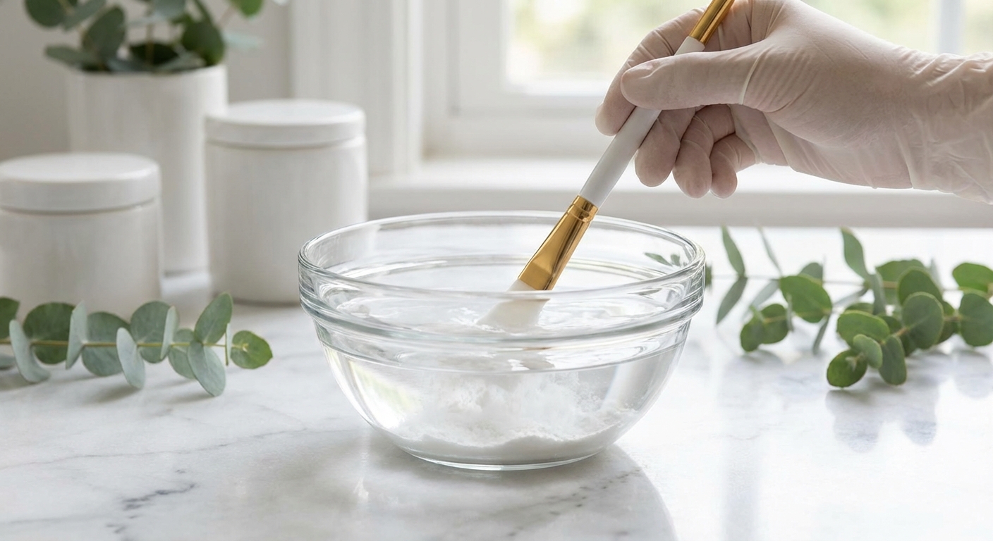 스패츌러로 파우더와 물을 섞는 과정