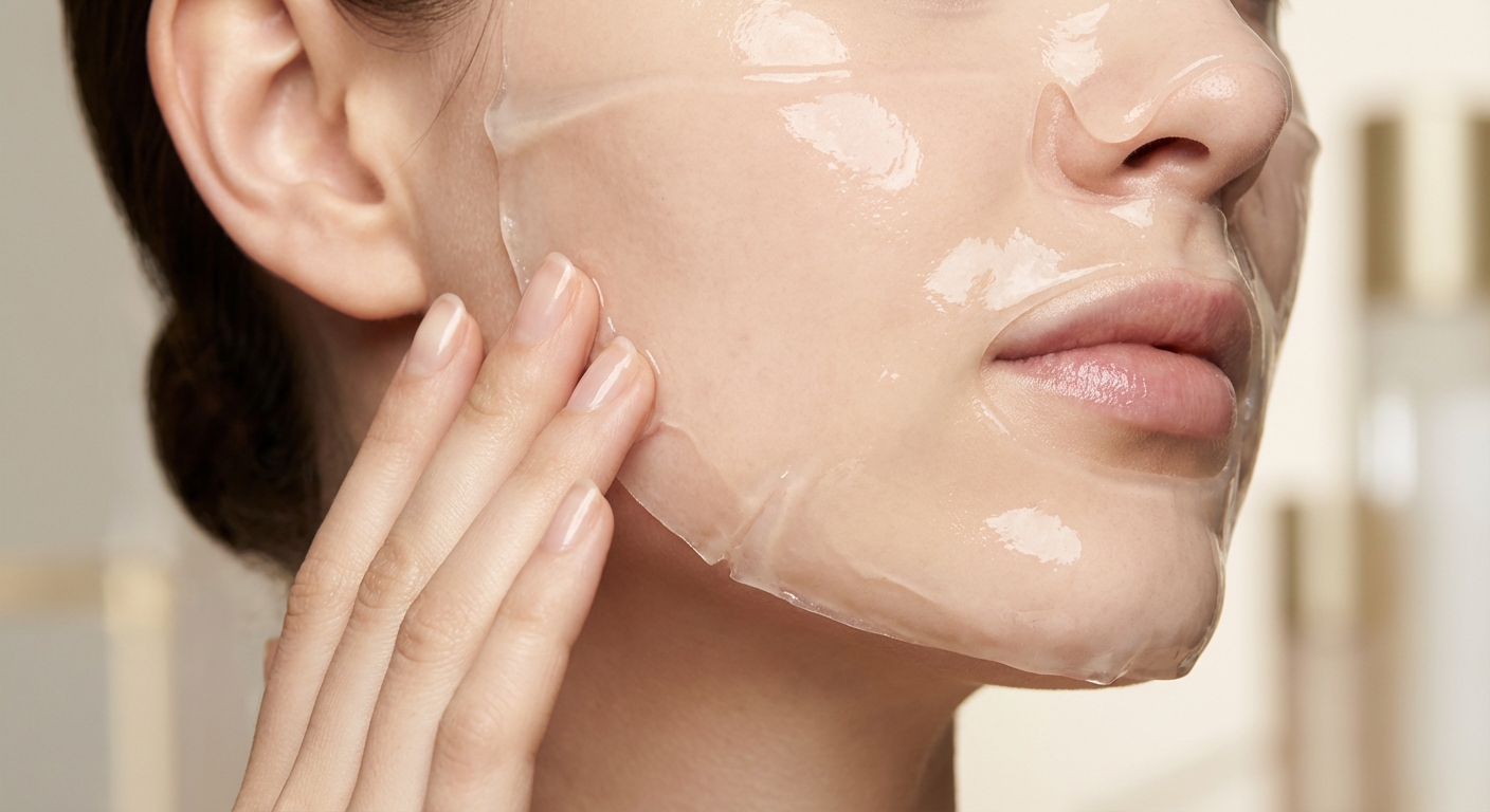 겔팩의 텍스처 클로즈업과 피부 밀착 모습