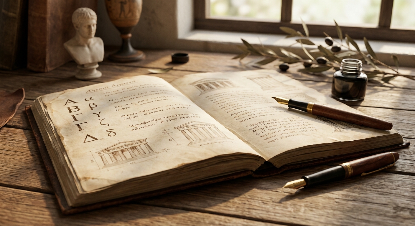 헬라어 알파벳 학습 노트와 만년필