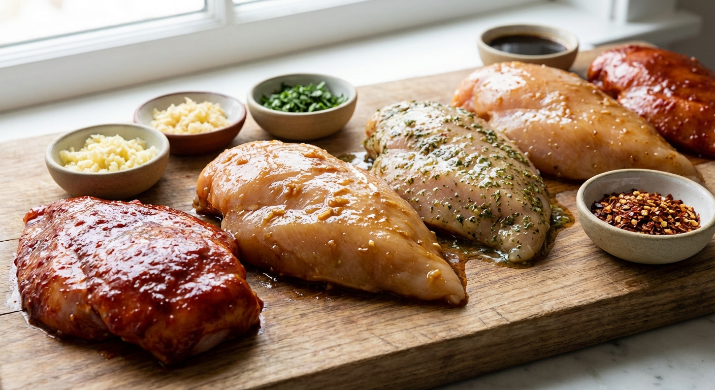 다양한 양념에 재워진 닭가슴살