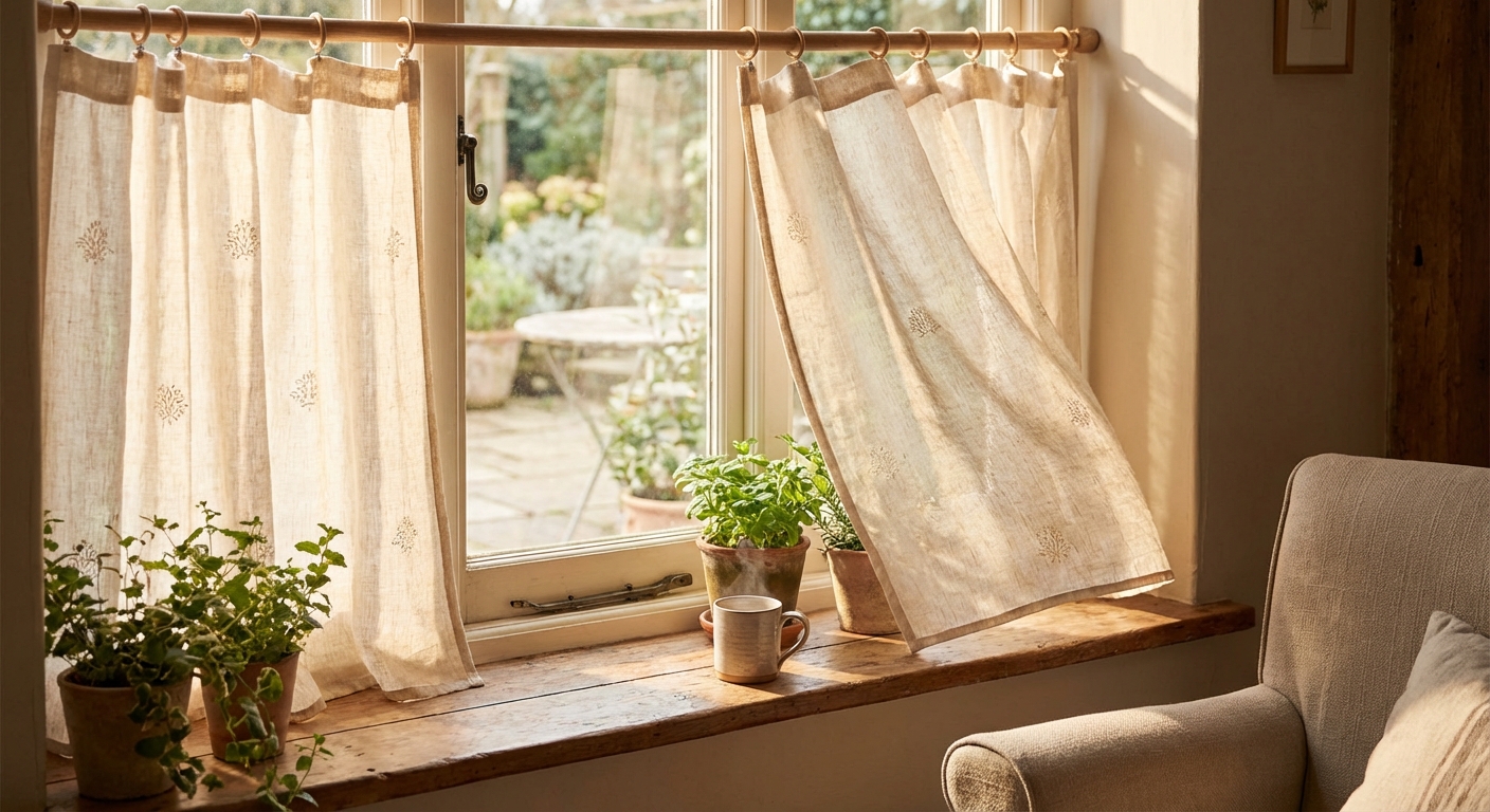 창가에 걸려 자연 건조 중인 커튼