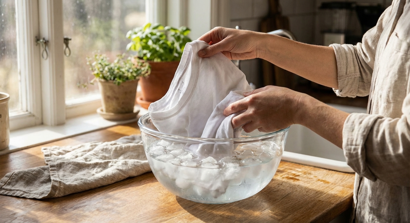 얼음물에 티셔츠 담그는 과정