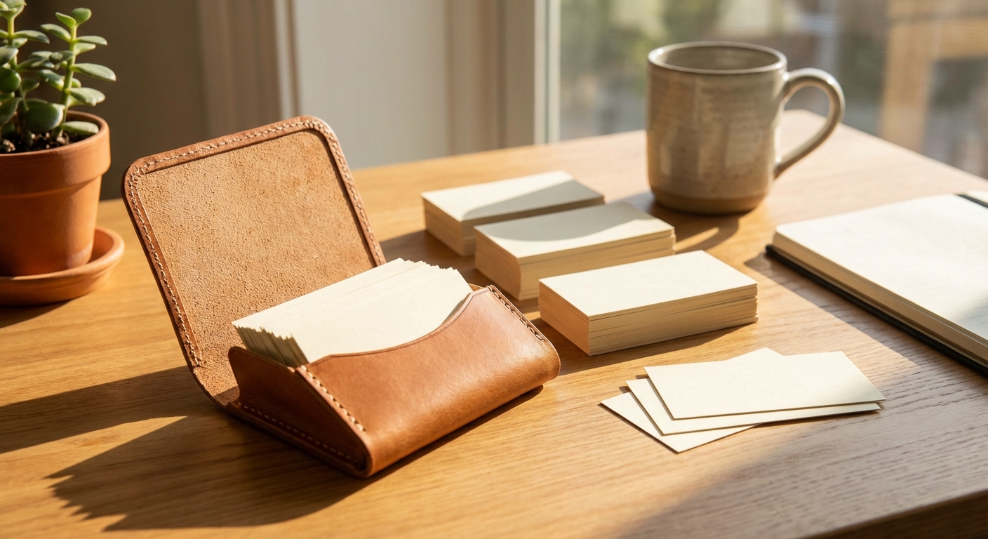 명함집과 정리된 명함들