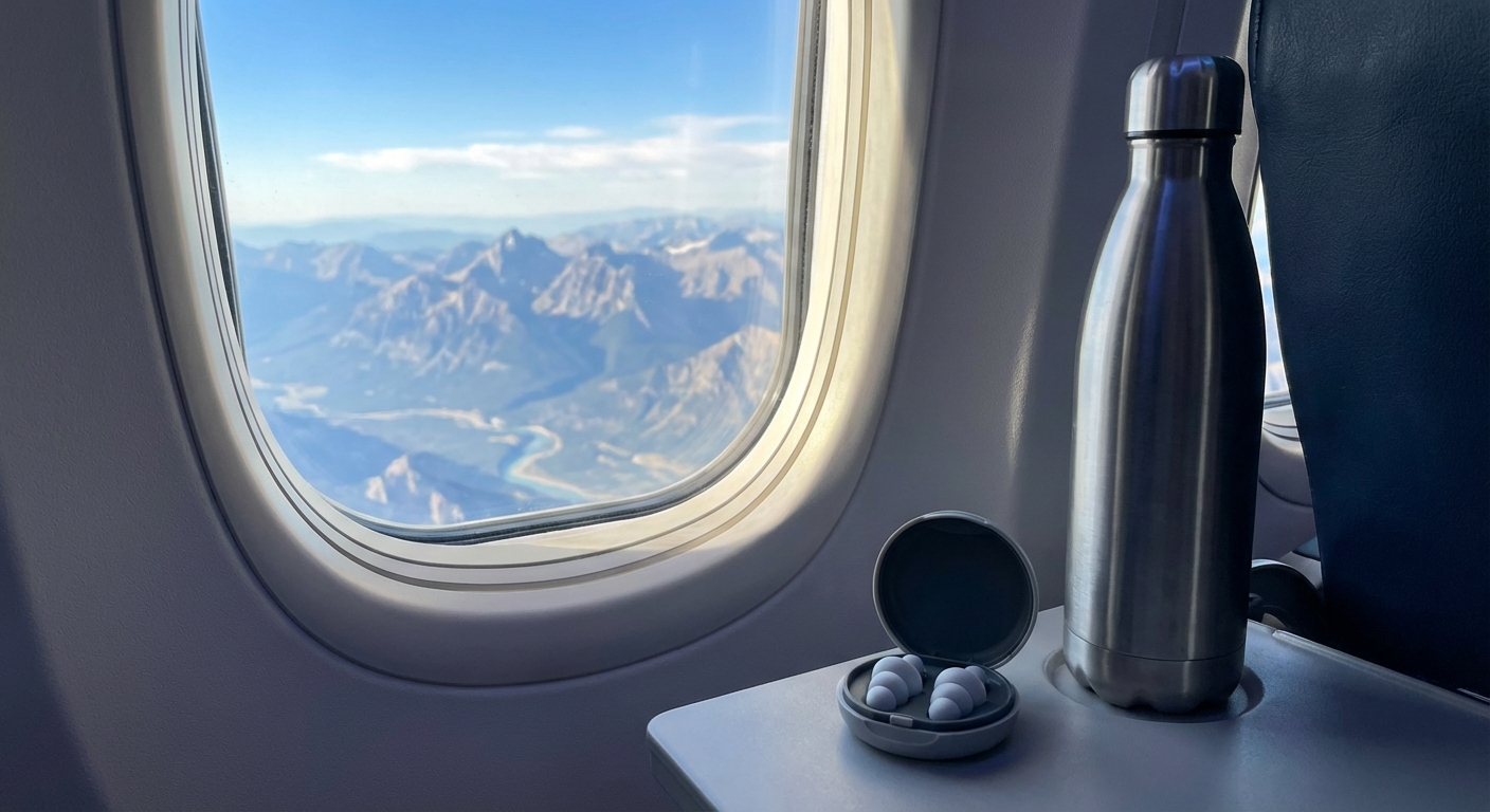 기압 조절 귀마개와 물병