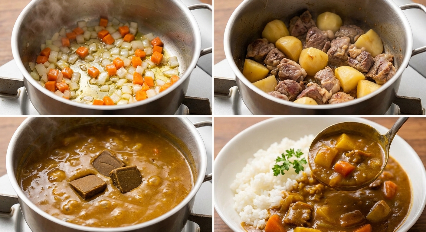 카레를 끓이는 과정 단계별 사진