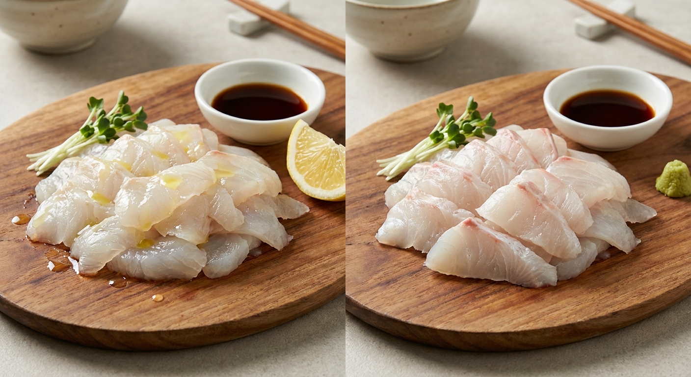 레몬즙이 뿌려진 회와 일반 회의 비교