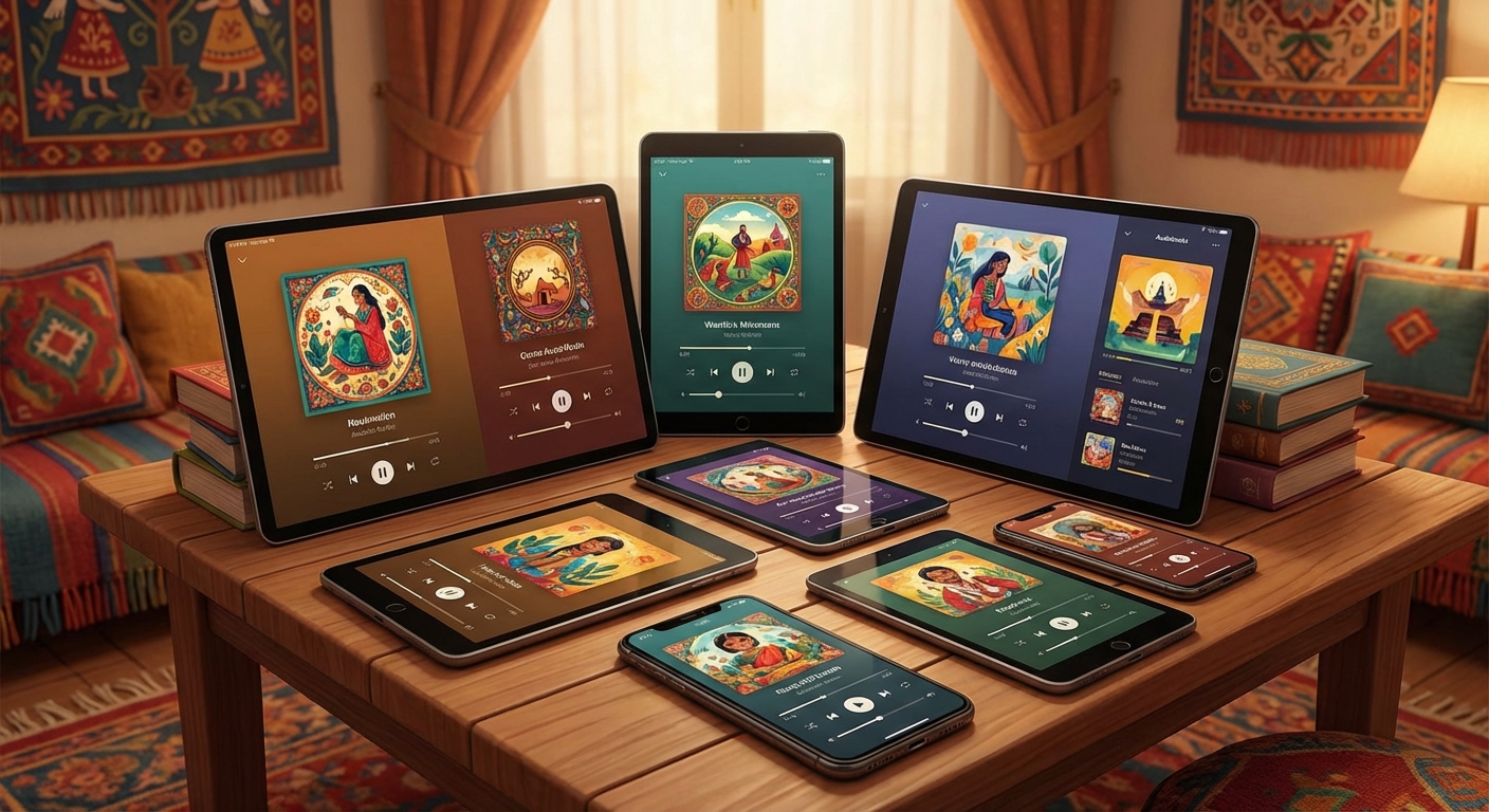 다양한 오디오북 플랫폼 앱 화면