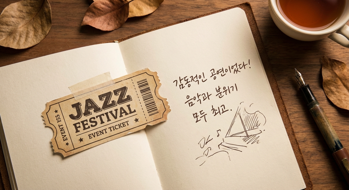 티켓 옆에 손글씨로 감상평이 적힌 페이지