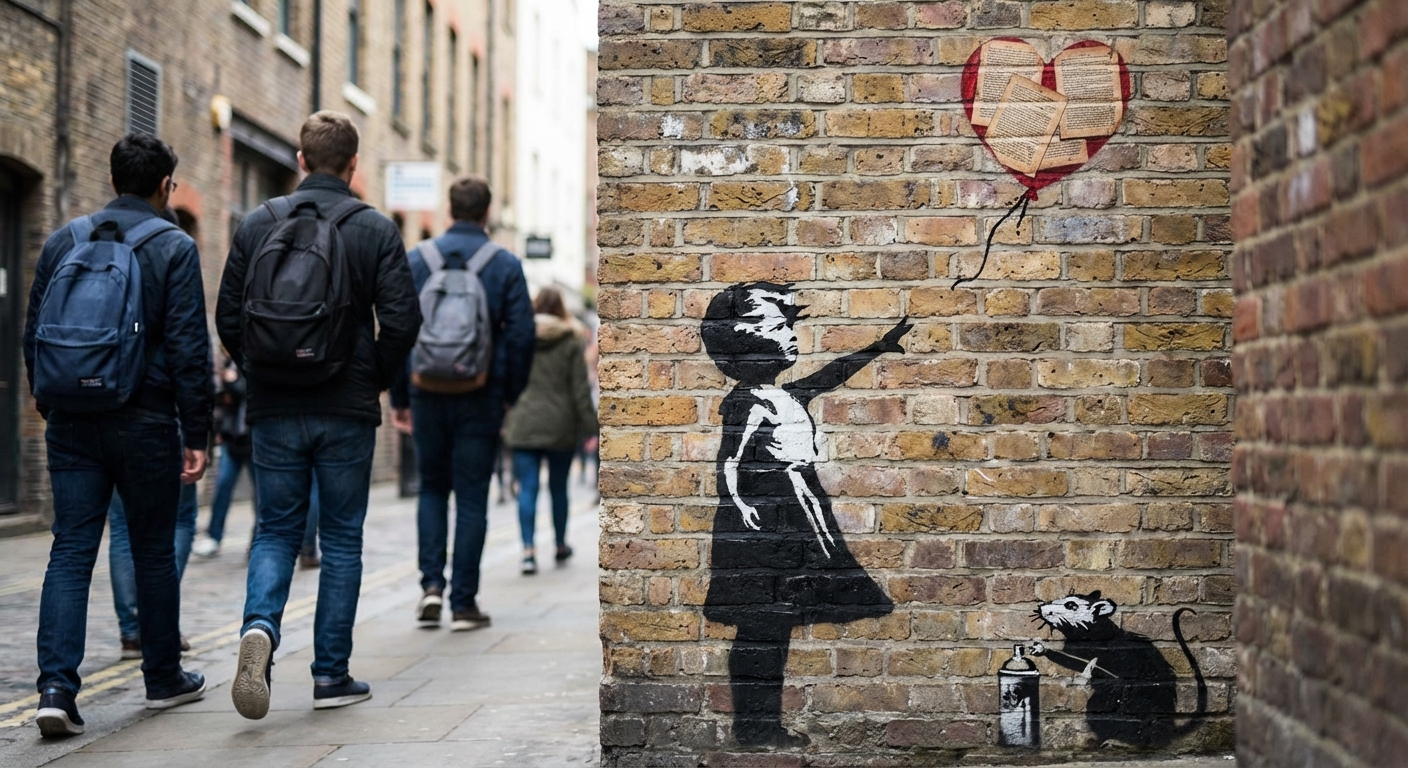 뱅크시 스타일 벽화 작품