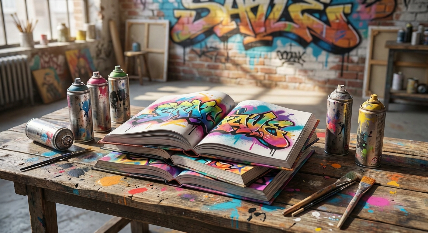 그래피티 아트북과 스프레이 페인트