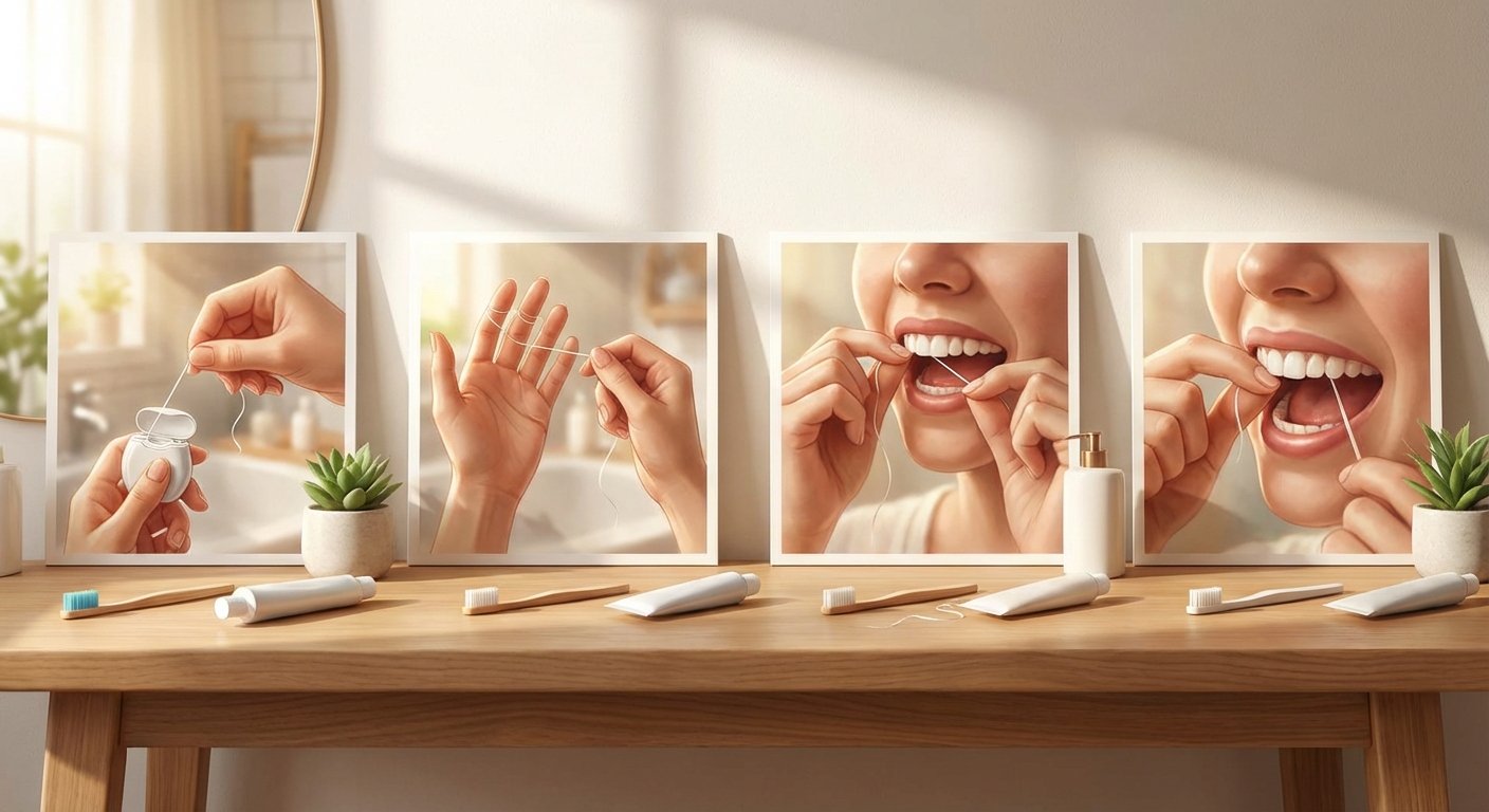 치실 사용법 단계별 일러스트