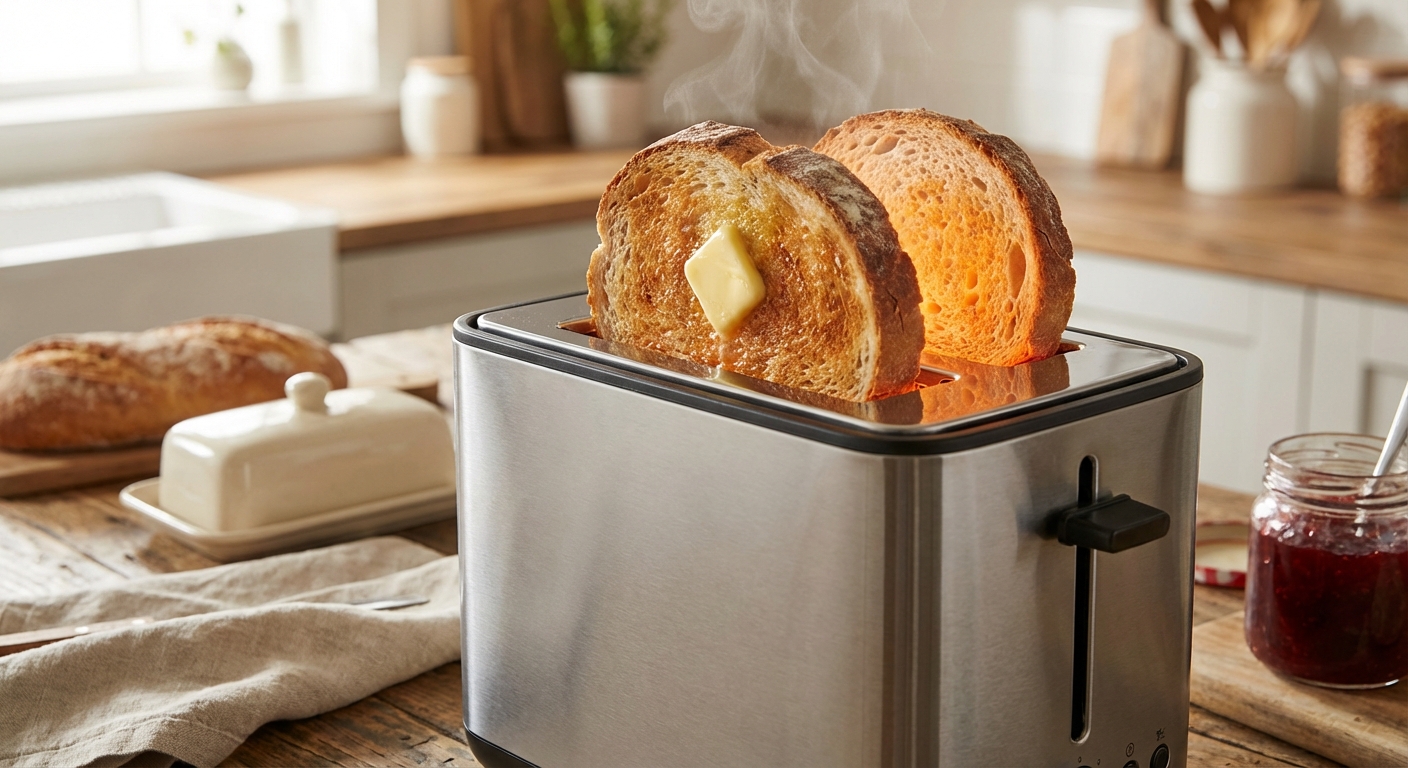 토스터에서 노릇하게 구워지는 식빵