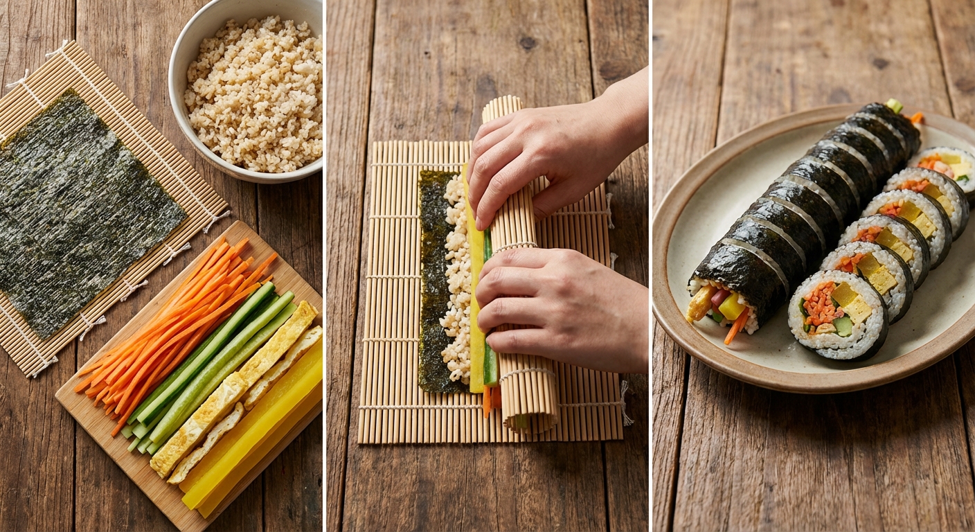 김밥 마는 과정 단계별 사진