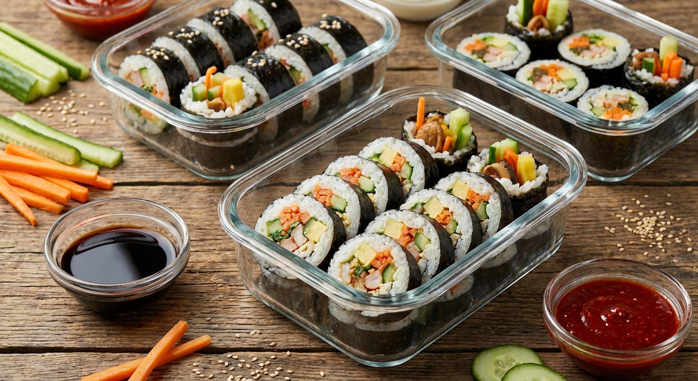 김밥 보관 용기 및 소스 사진