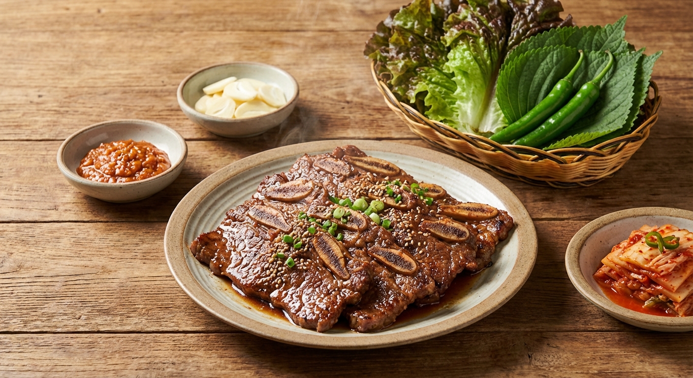 양념갈비 완성 사진과 쌈채소