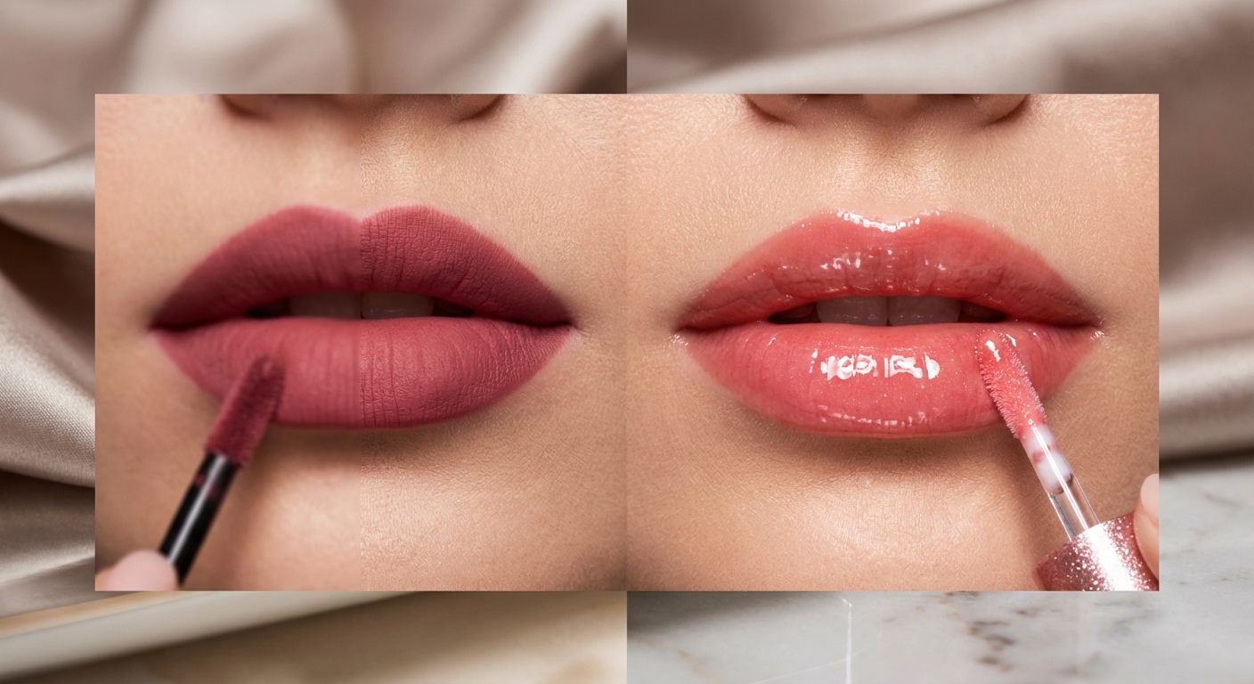 벨벳 립과 글로시 립 텍스처 비교