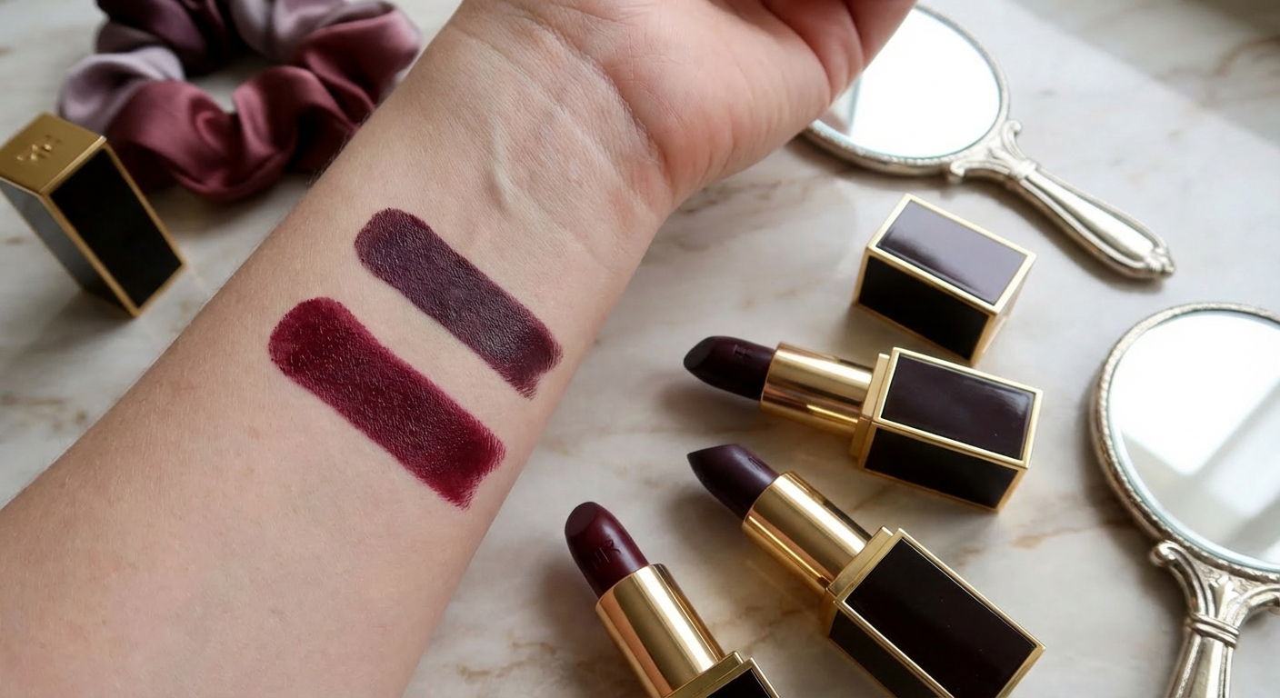 딥 버건디&middot;플럼 립 발색 비교