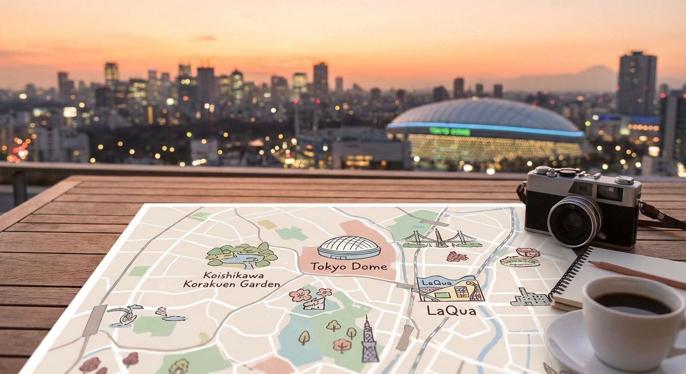 도쿄돔 주변 지도와 주요 명소 위치