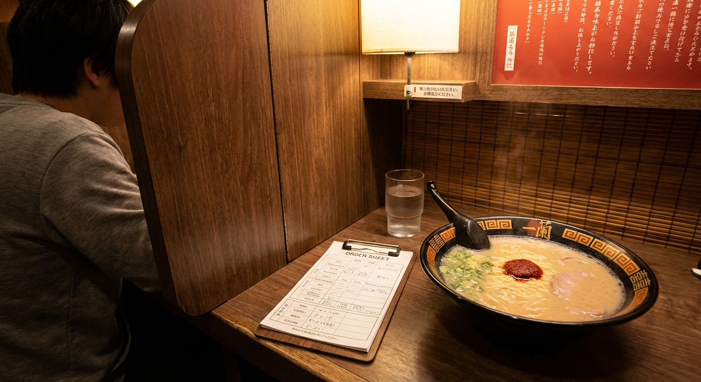 라멘 이치란 개별 칸막이 좌석과 주문서