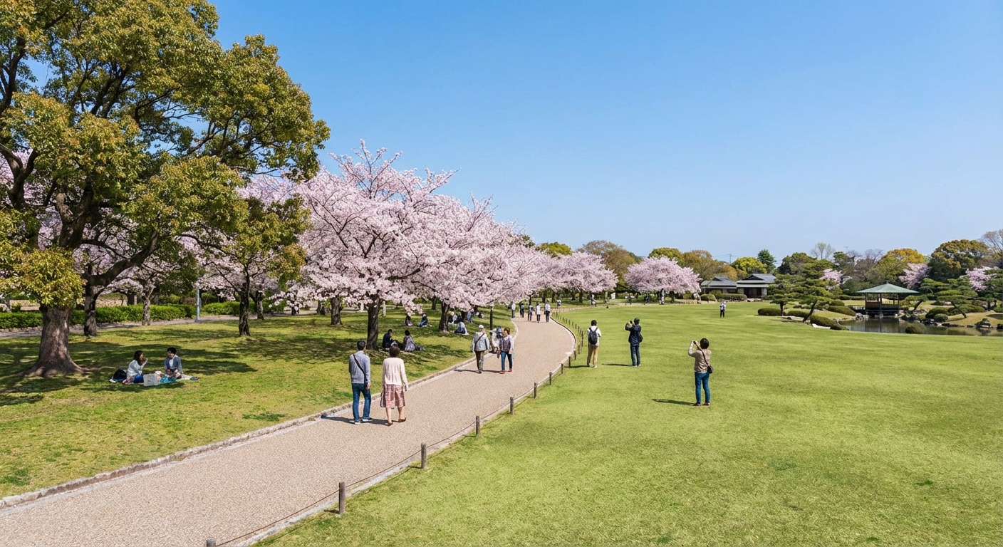 나가이 공원 잔디 광장과 산책로