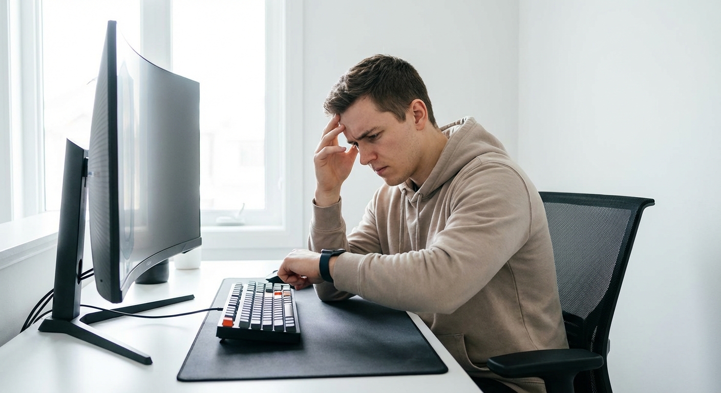 시계를 보며 고민하는 게이머