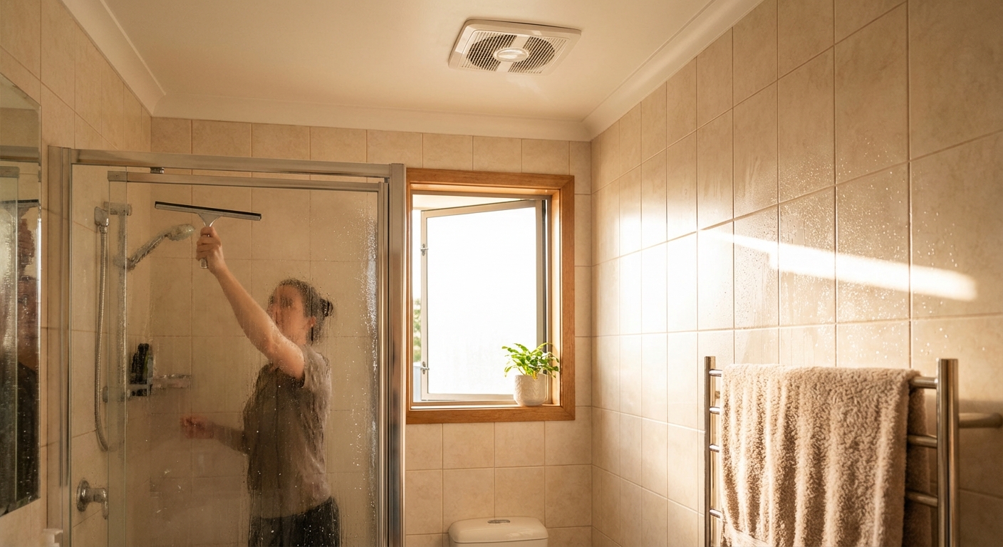 욕실 환기 및 물기 제거 장면