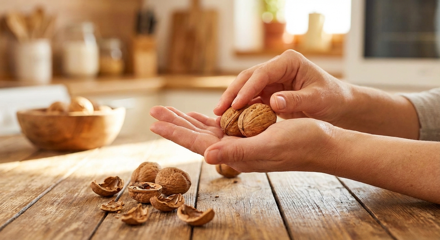 호두를 손으로 비비는 모습