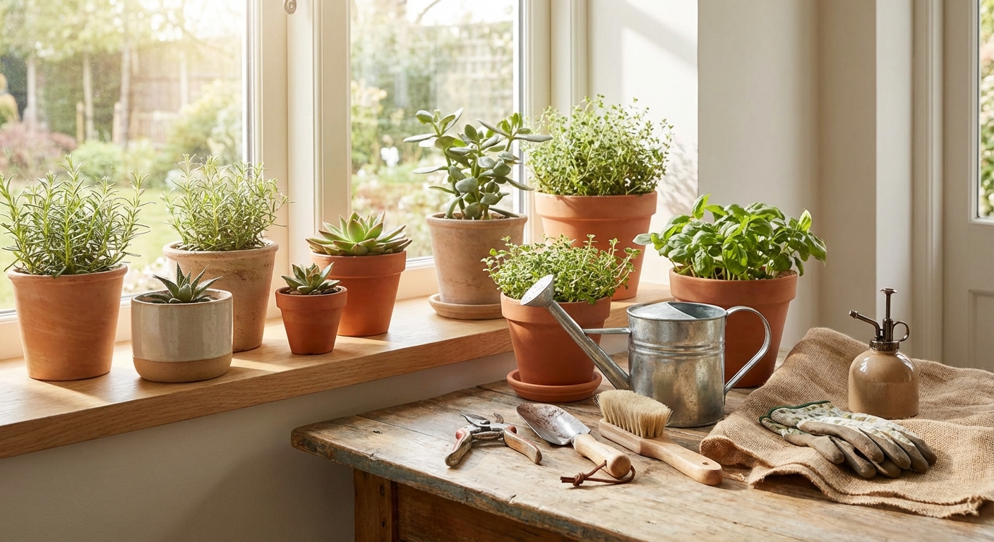 화분과 식물 관리 도구 세트